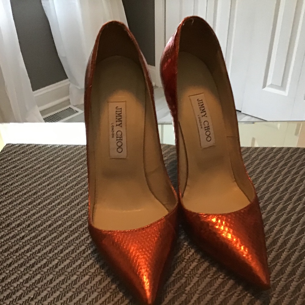 Jimmy Choo Anouk Metallic Tangerin Pumps